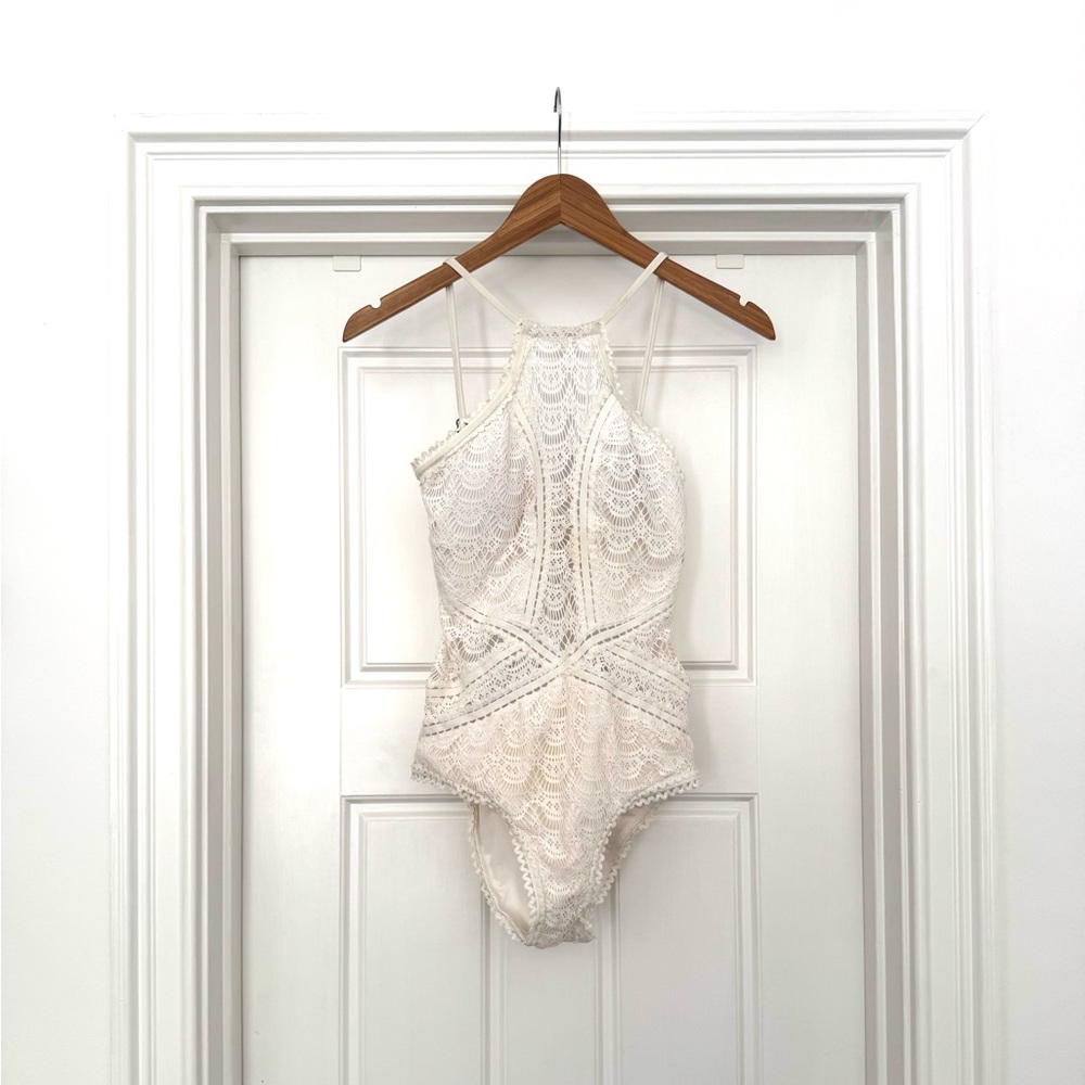 BECCA White Lace Halter One-Piece Swimsuit - Picture 3 of 3